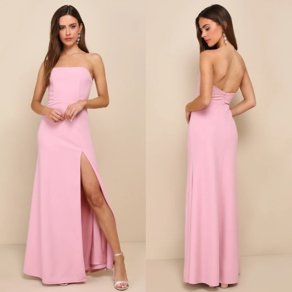 Lulus Night of Compliments Rose Pink Strapless Bustier Maxi Dress M Wedding
